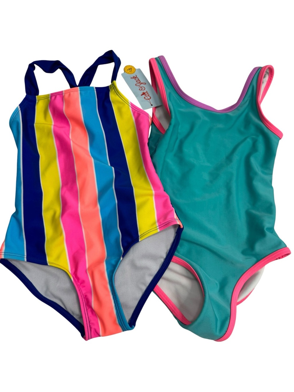 2 XS (4/5) Cat & Jack Neon Bright Striped One-Piece Swimsuit Rainbow Easy to See